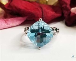 .925 Blue Topaz and Diamond Ring