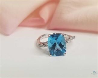 Emerald Cut Swiss Blue Topaz 14K White Gold Ring