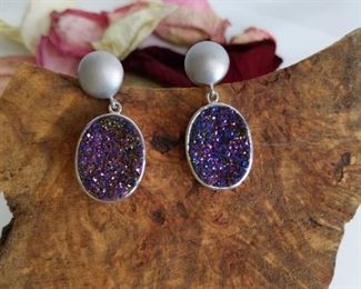 Yellow Drusy Quartz in .925 Silver Earrings