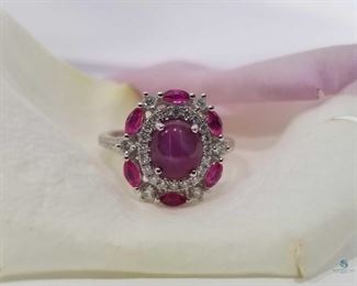 Lovely Victorian Style Ruby and Diamond 14K White Gold Ring