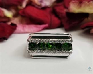 .925 Silver Chrome and Diamond Men's Band