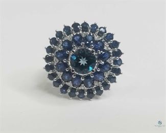 London Blue Topaz and Diamond 14K White Gold Ring