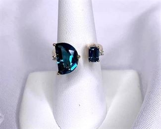 14K Yellow Gold Unique London Blue Topaz Ring