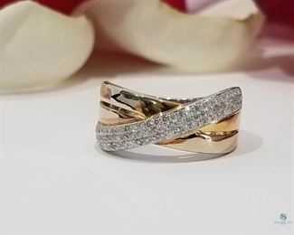 Multi Diamond 14K Tri-Colored Gold Ring