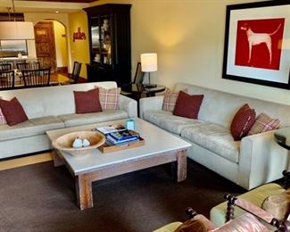 Sofa $599 (Dimensions 83 3/4" Long) Each                           Stone Table (42" x 54")$299 As is                                       Accent Chair $199 Each