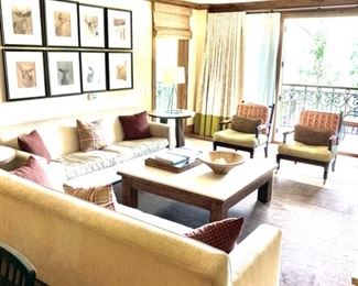 Sofa $599 Each (Dimensions 83 3/4" Long) ,                  Stone Table (42" x 54") $299 Each As is                           Accent Chairs $199 Each                                                            Side Table $199 Each