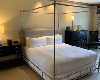 King Four Poster Bed (mattress not included) $499, Bedside Table with Drawers $399, Chest with fold out desk $599