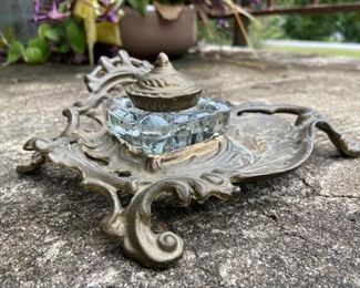 Vintage brass inkwell