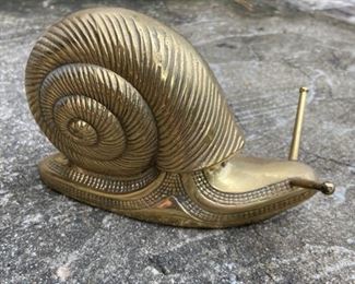 Large vintage brass snail