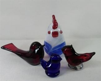 Glass art birds in red blue and white