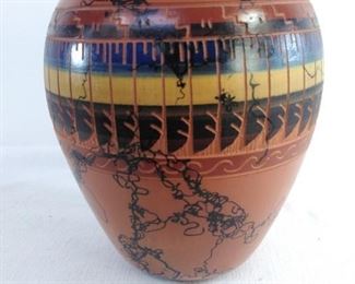 Navajo signed horse hair etched pottery vase.