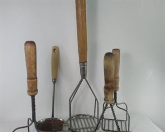 Vintage Kitchen Utensils with wood handles.