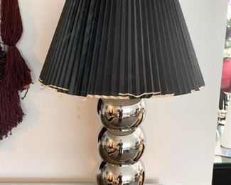 LOT #104 - $95 - George Kovacs Chrome Stacked Ball Table Lamp (approx. 34.5" H to top of shade, needs a new shade)
