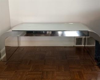 LOT #108 - $350 - Vintage Waterfall Cocktail / Coffee Table with Glass (approx. 50" L x 22" W x 16" H)