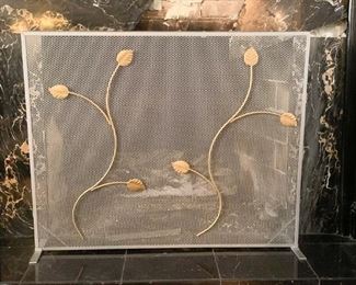 Mesh Fireplace Screen with Leaves Motif (Not available for online purchase.  If interested in buying pre-sale, TEXT us at 312-320-9769)