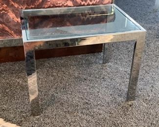 LOT #114 - $80 - Vintage Chrome & Glass Side Table (approx. 20" L x 15" W x 15" H)