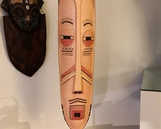 LOT #126 - $40 - Wood Carved Tribal Mask with Display Stand