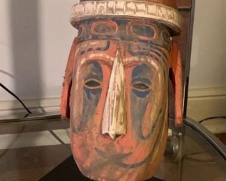 LOT #127 - $40 - Wood Carved Tribal Mask with Display Stand