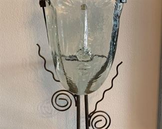 LOT #130 - $60 - Art Glass Face Sculpture with Display Stand, Gabriel & Rodolfo Made in Mexico)