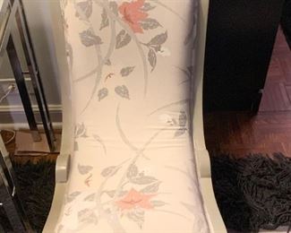 LOT #137 - $100 - Small Vintage Floral Upholstered Vanity Chair, Light Gray Paint 