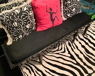 Vintage Black Bench with Cushion, Throw Pillows (Not available for online purchase.  If interested in buying pre-sale, TEXT us at 312-320-9769)