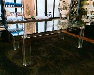 Vintage Mod Lucite /Acrylic Dining Table with Glass Top - Approx. 95" L x 47" W x 30" H (Not available for online purchase.  If interested in buying pre-sale, TEXT us at 312-320-9769)