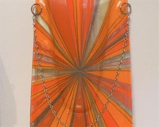 LOT #144B - $225 - Mid Century Higgins Art Glass Orange 1960's Starburst Flower Wall Pocket