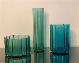 LOT #146 - $39 - Lot of 3 Blue/Aqua Glass Vases