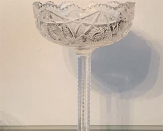 LOT #157 - $50 - Cut Crystal Pedestal Candy / Nut Bowl with Extra Long Stem