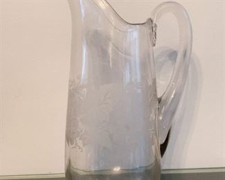 Vintage Etched Glass Pitcher, Leaves Motif (Not available for online purchase.)