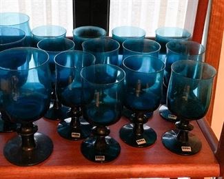 LOT #174 - $75 - Lot of 12 Vintage Bertil Vallien Blue Boda Afors Bruk Sweden Wine Glasses / Stemware (smaller)