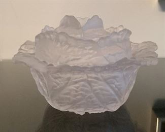 LOT #175 - $360 - Lot of 12 Portieux Vallerysthal Frosted Clear Glass Lidded Cabbage Soup Bowls, France 