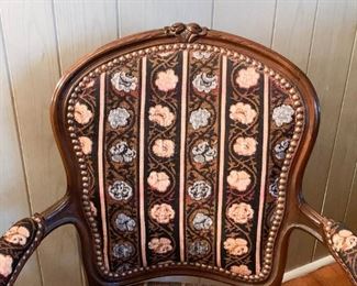 LOT #183 - $150 - Antique / Vintage Upholstered Open Armchair with Matching Foot Stool