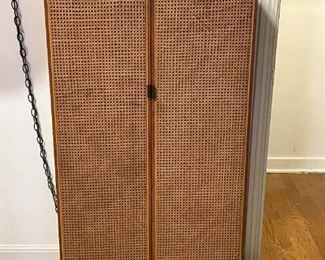 LOT #187 - $350 - Vintage Highboy Chest of Drawers with Rattan Doors