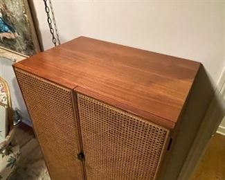 LOT #187 - $350 - Vintage Highboy Chest of Drawers with Rattan Doors, Inside View