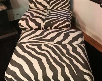 Zebra Print Armless Lounge Chair with Ottoman (Not available for online purchase.  If interested in buying pre-sale, TEXT us at 312-320-9769)