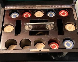 LOT #197 - $85 - Wooden Chest of Poker Chips (inside view)