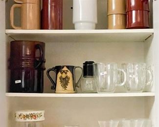 Glassware, Tea Pot, Canisters, Pitchers, Mugs, Etc.