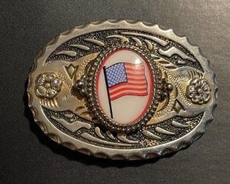 Vintage Belt Buckle with American Flag