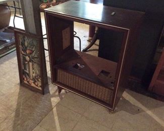 old swivel wood television case.  