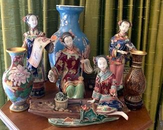 Stunning Porcelain Asian Figurines and Cloisonne Vases 