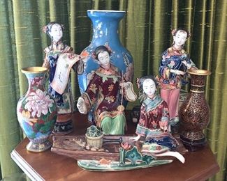 Stunning Porcelain Asian Figurines and Cloisonne Vases 