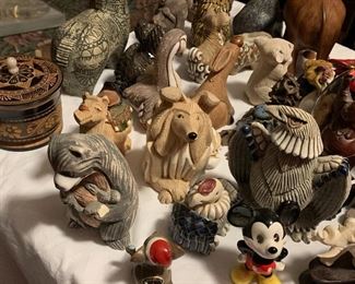Artisan created adorable animal figurines; many made in Uruguay. 