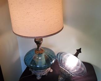 Blue Glass Lamps, Table Lamp, and Hanging Lamp
