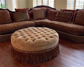 Fringed Sofa and Large Tufted Ottoman