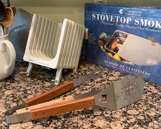 Stovetop Smoker, Bread Slicer, Asst Utensils