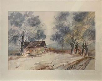 Antique Art Watercolor E Giroux