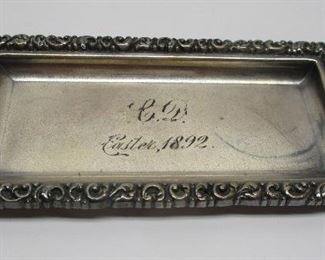 Meriden Silver Plate Co quadruple plated coin tray.  Monogrammed and dated Easter 1892