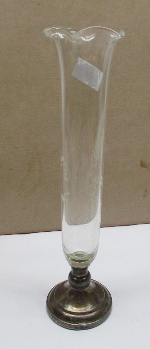 Glass bud vase with weighted sterling silver foot