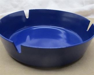 Blue enameled metal ash tray by McDonald Designs, Buffalo NY.  Number 164002